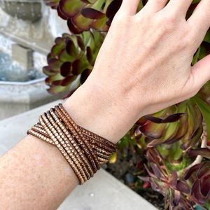 GUESS double wrap bracelet faux leather rhinestone ombré copper cuff metallic